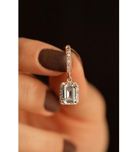 Zirkon Taşlı Rose Tektaş Sallantılı Baget Gümüş Küpe