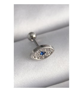 316L Çelik Gümüş Renk Zirkon Taşlı Göz Tragus Piercing - TJ-PR1253 TG-V 7554