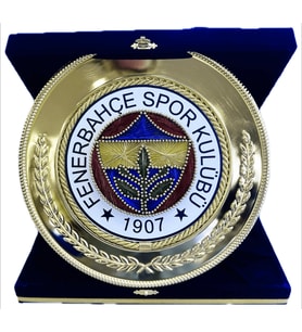 Kişiye Özel İsim Yazılı Fenerbahçe Logolu Lüks Altın Tabak Plaket - Kadife Kutulu Taraftar Hediyesi