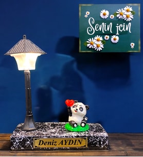 Sizlere Özel Siyah Masa Lambası Hediye Seti, Çift Renk Işıklı ve İsimli Tasarım (Model 3)