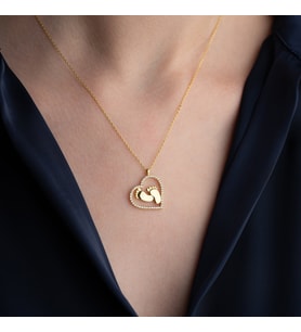 Vaoov 925 Ayar Gümüş Kalpli Bebek Ayağı Kolye (Gold)