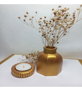 Dekoratif Minimal Vazo, Ev ve Ofis Hediyelik Aksesuar, Çiçeklik Antiquity Gold