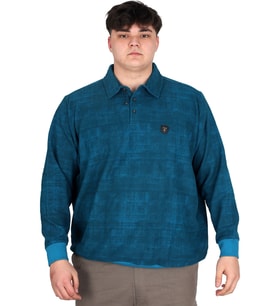 Mode XL Büyük Beden Erkek Polo Yaka Sweatshirt Baskılı Selanik U24440 Turkuaz