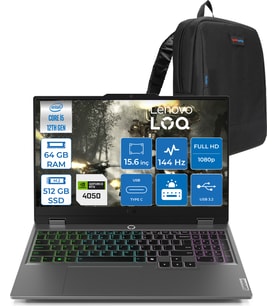 Lenovo Loq 15IAX9 Intel Core I5 12600HX 64GB Ddr5 512GB SSD 6GB/RTX4050 105W IPS 300NITS 144Hz Freedos 15.6" Fhd Freedos Taşınabilir Bilgisayar W83GS00PETRF21+ZETTAÇANTA