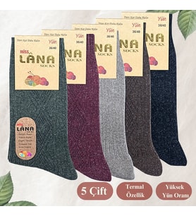 Bayan Çorap 5 Çift Kışlık Yün Çorap Lambswool (ÖZEL KUZU YÜNLÜ) Kadınlar İçin Termal Özellikli (Çok Renkli)