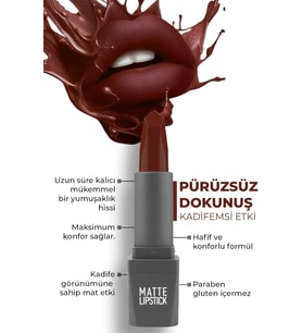 Yoğun Renk Veren Uzun Süre Kalıcı Nemlendirici Kadifemsi Mat Ruj - Matte Lipstick 424 Ruby Red
