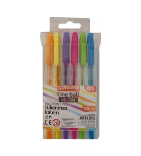Mynote Line Ball 1.0 mm 6'lı Neon (Karışık)