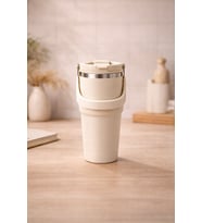 700 Ml Taşıma Kulplu Çelik Termos Mug Vakumlu Isı Yalıtımlı Sızdırmaz Dayanıklı Bardak (Parlak Beyaz)