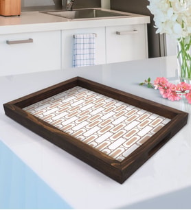 BK Gift Modern Art Tasarımlı Doğal Ahşap Tepsi-19