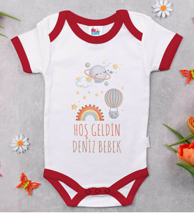 BK Kids İsimli Hoş Geldin Bebek Tasarımlı Kırmızı Bebek Body Zıbın-7