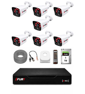 FURY 7 Kameralı Güvenlik Kamera Seti 2MP 1080P Full HD 6 Atom LED Gece Görüşlü 1 TB HDD 5525