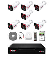 FURY 7 Kameralı Güvenlik Kamera Seti 2MP 1080P Full HD 6 Atom LED Gece Görüşlü 1 TB HDD 5525