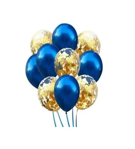 Mavi Metalik Gold Konfetili Latex Balon 10 Adet