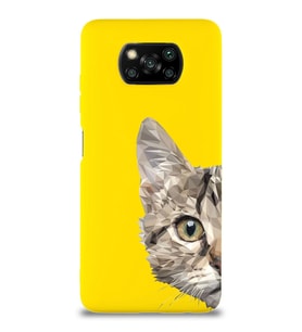 Xiaomi Poco X3 NFC Uyumlu Lansman Kılıf Catface Tasarımlı İçi Kadife Kapak-Sarı (Şeffaf)