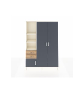 Arges Dolap 5 Raflı 2 Çekmeceli Tek Askılı 132x30x195 Aytaşı-Antrasit/Çam