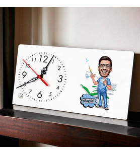 Erkek Diş Hekimi Karikatürlü Şık Masa Saati