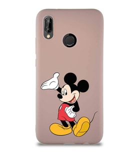 Huawei P20 Lite Soft Premier Kapak Mickey Mouse-C Tasarımlı Silikon Kılıf - Pudra (Şeffaf)