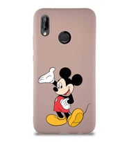 Huawei P20 Lite Soft Premier Kapak Mickey Mouse-C Tasarımlı Silikon Kılıf - Pudra (Şeffaf)
