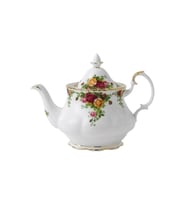 Royal Albert Old Country Roses Çiçek Desenli Kraliyet İngiliz Porselen Altın Yaldızlı Asil Çay Potu/Çaydanlık (Kırmızı-Beyaz)