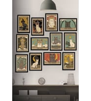 12 Parça Çerçeve Görünümlü Tatlı Kediler Tarot Kart Dekoratif Mdf Tablo Seti (80x80 Cm)