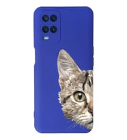 Oppo A54 Uyumlu Lansman Kılıf Catface Tasarımlı İçi Kadife Kapak-Lacivert (Şeffaf)