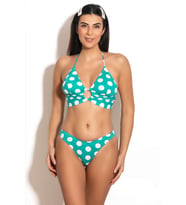 Badelina Kadın Puantiye Desenli İp Askılı Üçgen Bikini Takımı Su Yeşili 3278-3