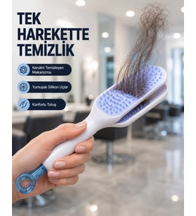 Kendi Kendini Temizleyen Saç Tarağı – Anti-Statik, Silikon Uçlu, ABS Malzeme, 22x4 cm