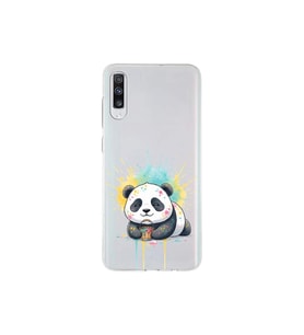Samsung Galaxy A70S ile Uyumlu Splash Panda Tasarımlı Şeffaf Silikon Kılıf
