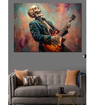 Gitar Çalan İskelet Rock Müzisyen Dekoratif Kanvas - Mdf Ahşap Tablo