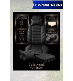 hyundai i20 2020 Koltuk ve Kılıf uyumlu Siyah Minder Lüks Yastık 2 Minder 2 Yastık