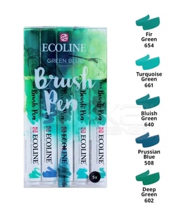 Talens Ecoline Brush Pen 5li Set Yeşil-Mavi Tonlar