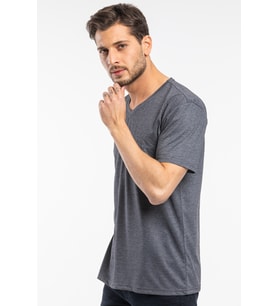 Süperlife Erkek V Yaka Slim Fit Brooklyn Baskılı Kısa Kollu Tişort SPR 265 (Gri)