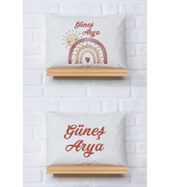 Pia Baby Premium %100 Pamuk İkili İsim Yazılı Kız Bebek Yastık Kılıfı – 35x45 cm Organik Baskı 5059-13 (Ekru)