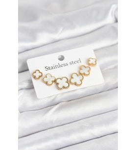 316L Çelik Gold Beyaz Renk 3 Boy Yonca Küpe Seti 5886 - 1OL9352-1022