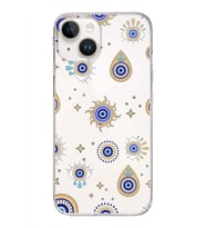 PrintiFy Apple  iPhone 14 ile Uyumlu 1mm Slim Fit Nazar Boncuğu 5 Baskılı Şeffaf  Kılıf