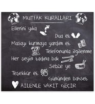 Kara Tahta Görünümlü Mutfak Kuralları Ocak Arkası Koruyucu (52cm x 60cm)