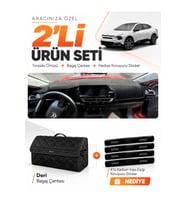 CITROEN C4X DİSPLAYSİZ (2020-2026) Uyumlu Torpido Örtüsü + Deri Bagaj Çantası + Sticker Seti - Siyah