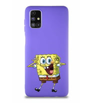 Samsung Galaxy M51 Soft Premier Kapak Sünger Bob Tasarımlı Silikon Kılıf - Mor (Şeffaf)