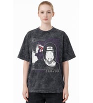 Tasarım Sasuke Uchiha Naruto Anime Baskılı Unisex Oversize Eskitme Yıkamalı Tişört