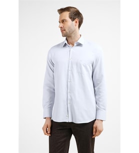 Gri Çizgili Desen Sert Yaka Uzun Kol Cepli Comfort Fit Pamuklu Gömlek 1004255268