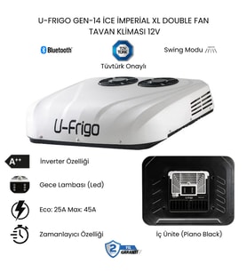 U-Frigo Araç Tavan Park Kliması Çift Fanlı 12V 45 Amper Gen-14 İce İmperial XL(Karavan,Servis Aracı) (Beyaz)