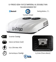 U-Frigo Araç Tavan Park Kliması Çift Fanlı 12V 45 Amper Gen-14 İce İmperial XL(Karavan,Servis Aracı) (Beyaz)