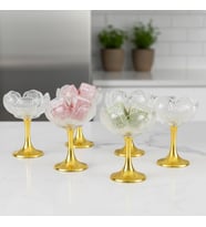 Gold Uzun Metal Ayaklı Lotus Çiçeği Kahve Yanı Cam Lokumluk Drajelik Seti – 6 Adet