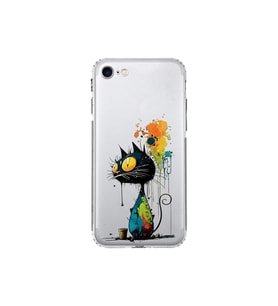 iPhone SE 2022 ile Uyumlu Splash Kedi Tasarımlı Şeffaf Silikon Kılıf