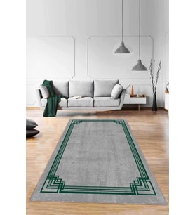 Yeşil Çerçeveli Kaymaz Taban Makinede Yıkanabilir Halı RV076 - 100 x 160 cm