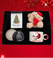 Noel Baba Baskılı Kupa Bardak & Yılbaşı Şapkalı Anahtarlık Ayıcık & Kişiye Özel Kokulu Mum Hediye Seti
