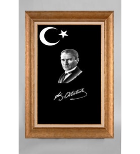 Çerçeveli Paspartulu Atatürk Tablo a127 (Gold)