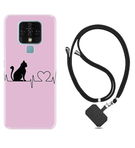 Tecno Camon 16 18P Pova Kılıf Boyun Askılı Silikon Pink Cat Heart 1303