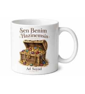 Hazine Sandığı Çizimli Sen Benim Hazinemsin Sevgiliye Özel Kupa Bardak Hediye