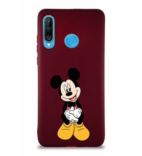 Huawei P30 Lite Soft Premier Kapak Mickey Mouse-A Tasarımlı Silikon Kılıf - Mürdüm (Şeffaf)